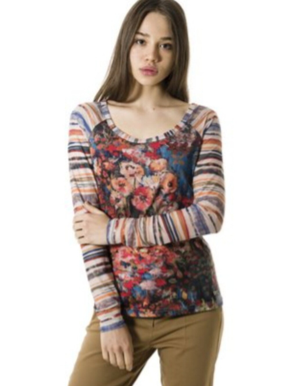 Smash Womens Medium Knit Top Ebano Mesh Sleeves Mixed Print Boho Y2K
